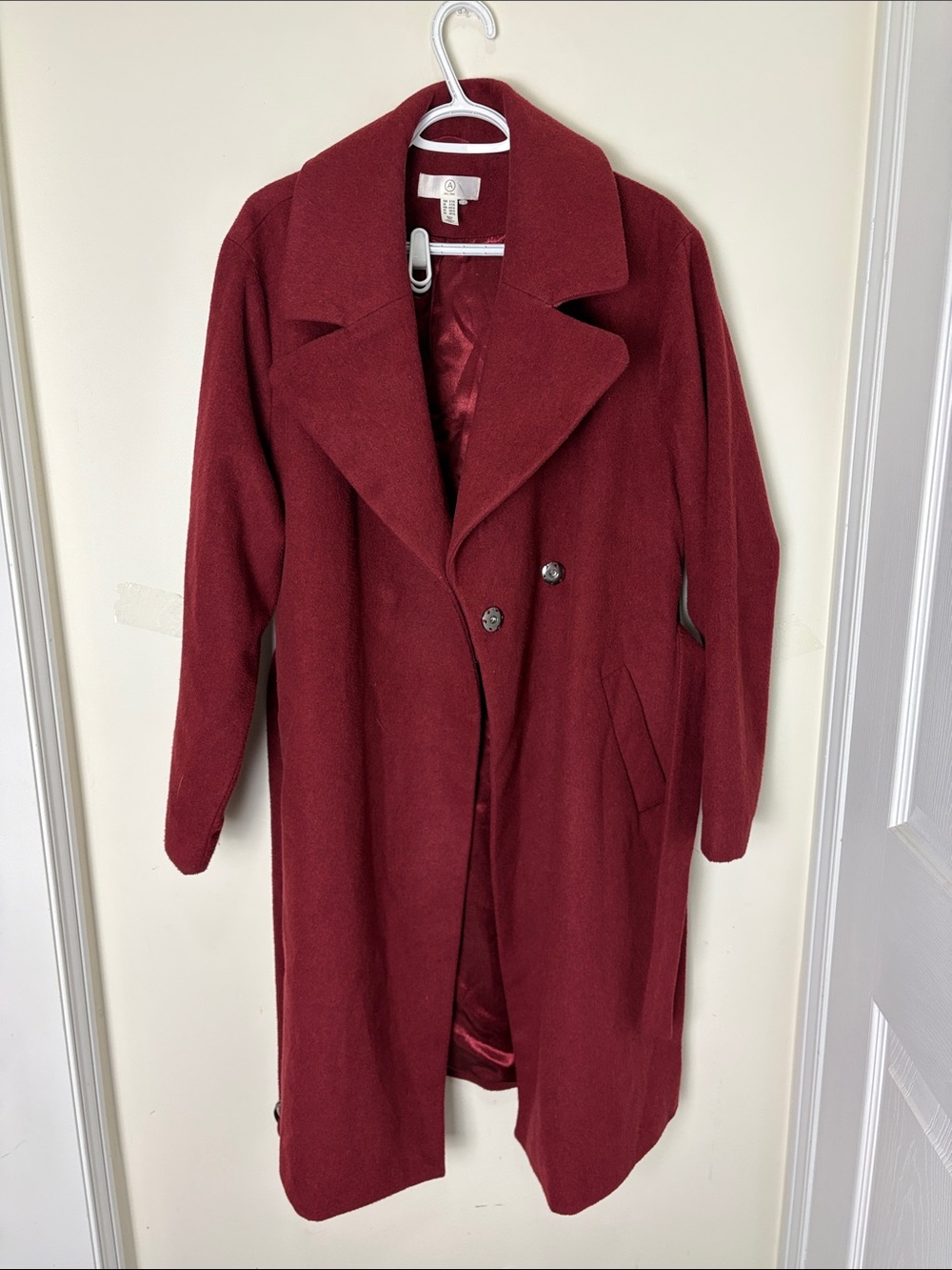 Vintage Wool-Blend Burgundy Long Coat - Women